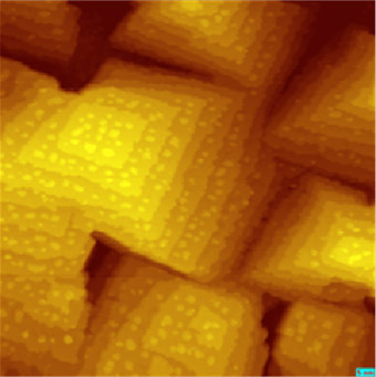 Figure: 100×100 nm2 STM image of Fe nanoislands on Mn3N2(001) nanopyramids.