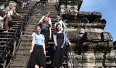 The stairs to the third level of Angkor Wat are almost impossibly steep!