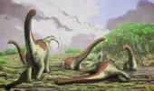 An artistic rendering of a deceased Rukwatitan bisepultus individual in the initial floodplain depositional setting from which the holotypic skeleton was recovered. Image credit: Mark Witton, University of Portsmouth.