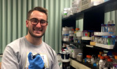 Chase Hudak '17 pipets DNA extracted from Arabidopsis plants.