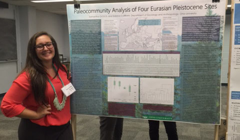 Samantha Gogol in front of poster at Paleoecology Symposium at the Cleveland Museum of Natural History in September 2015