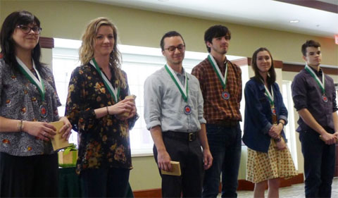 Environmental & Plant Biology seniors honored at the Medal Ceremony, from left: Emily Spearman, Haley McAleer, Isaac Pouliot Adam Cook, Megan Osika, Christopher Benson. Not present: Nicolette Anderson and Nathan Becker.