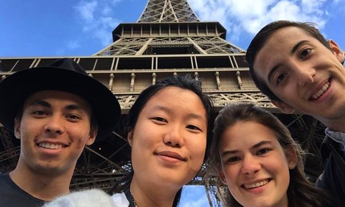 One weekend included an adventure to Paris, France. L to R: Daniel Derkach (Canada), Stephanie Tran (Canada), me, Luis Valencia (USA). 