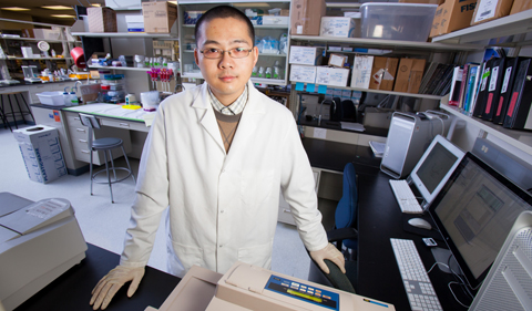 Dr. Chunxi Zeng in the Biochemistry Research Facility Ohio University. © Ohio University / Photo by Jonathan Adams