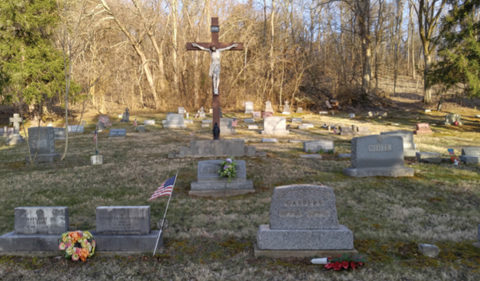 St. Patrick's Cemetery in Buchtel, Ohio; photo showing headstones