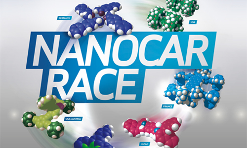 Nanocar race graphic showing molecular cars
