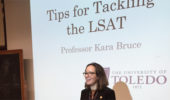 Professor Bruce delivers "Tips for Tackling the LSAT" lecture.