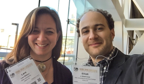 J. Elliott Casal presented projects he did within ELIP at the TESOL Association's International Convention in Baltimore in 2016. He is pictured here with Dr. Lara Wallace, also in ELIP and the Linguistics Department.