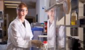 Undergraduate student Jacob Sieg conducts research in the lab.