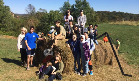 Global Studies Program learning community meet with the OPIE learning community at Libby's Pumpkin Patch.