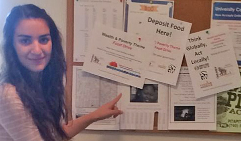 Sarah Baitamouni, a freshman in Biological Sciences, hosted a food drive in her University Commons apartment and encouraged her friends and neighbors to donate food.