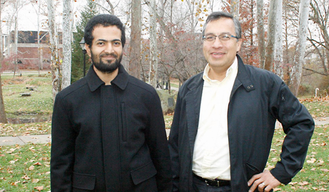 Abdulrhman Alsharari and Sergio Uloa, standing outside Clippinger labs