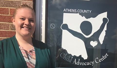 Lindsay Hiatt standing next to the door for Athens County Child Advocacy Center