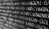 Names of Vietnam war casualties on Vietnam War Veterans Memorial in Washington DC, USA. Names in chronological order, from first casualty in 1959 to last in 1975.