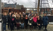 OHIO students in front of the Jeanie Johnston Famine Ship in Dublin, Ireland