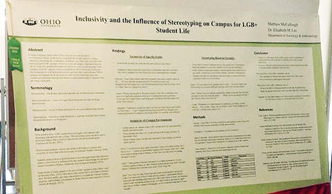 Student Expo Poster titled "Inclusivity and the Influence of Stereotyping on Campus for LGB+ Student Life by Matthew McCullough