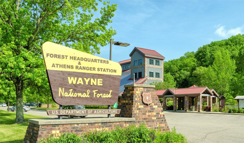 Wayne National Forest headquarters sign. Photo Credit: Kyle Brooks