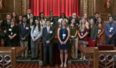 Two interns, first in the back row, Gabrielle Tharp and Casey Tisdale, pose with the Summer Law & Trial Institute 2017 cohort at the Ohio Supreme Court.