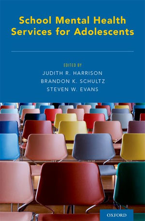 School Mental Health Services for Adolescents book cover showing colorful empty chairs