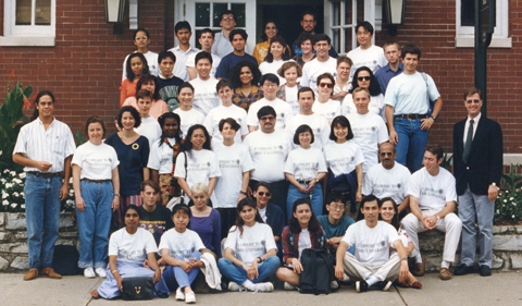 Fulbright visitors in 1993, group shot on steps of Gordy Hall