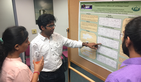 Doctoral student Sudhanva Lalit (center) presented, Thermal Effects in Dense Matter Beyond Mean Field Theory.