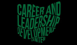 Career and leadership development center logo green letters on black background