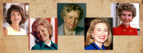 Unelected Leaders: America’s First Ladies, with photos of five former first ladies, including Nancy Reagan and Hilary Clinton