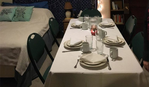 Elegant table settings at Ecohouse Thanksgiving dinner