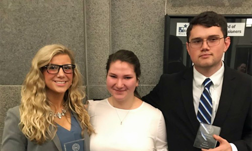 From left, Ashley Mager, Lillian Mattimoe Austen Burns, all recognized at regional mock trial competition.