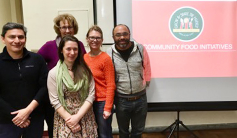R. Montúfar, T. Moran, M. Nally, D. Bikowski, & M. Ayala at the Community Food Initiatives’ Seed to Sustainability Workshop in Athens, January 2018