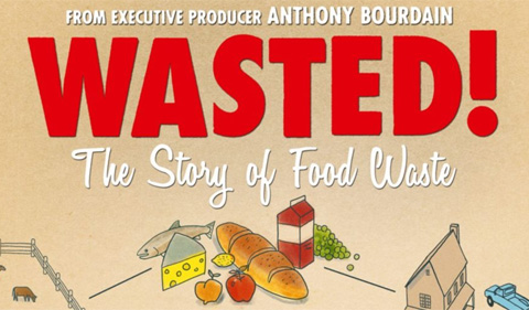 Graphic with drawing of bread, cheese and fruit for the film Wasted! The Story of Food Waste, from executive producer Anthony Bourdain
