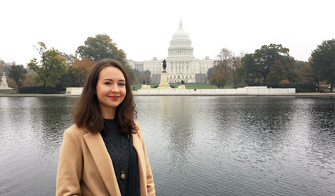 Tanya Bychkovska stands in front of the United States Capitol