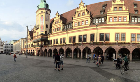 The Marktplatz is at the heart of Leipzig, Germany.