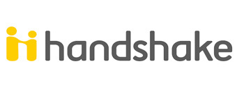 logo for handshake program, with illustration of two people shaking hands