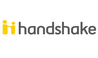 Logo for handshake, with illustration of two people shaking hands