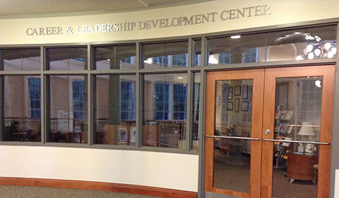 outside the main entrance to the Career and Leadership Development Center