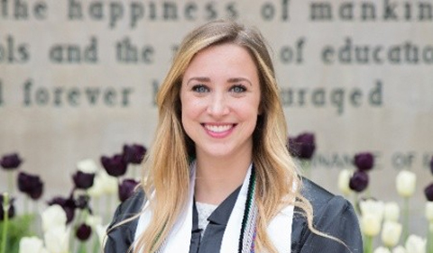 Sara Sams, portrait in graduation gown