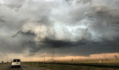 The group races east toward a supercell in the Texas panhandle, attempting to get ahead of the forward flank downdraft.