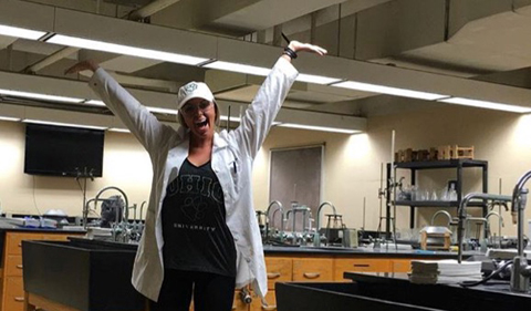 Chelsea Lang '16 works at NSL Analytical Services in Cleveland, shown here in lab.