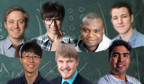 Montage of seven graduating math Ph.D. students