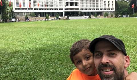 Jared Bibler and his son, Euan, visiting Independence Palace (Reunification Palace) in Ho Chi Minh City