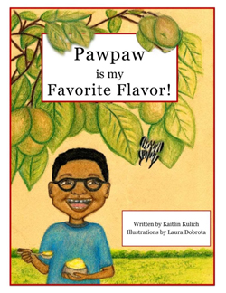 Book cover for Pawpaw Is my Favorite Flavor, showing a boy under a tree eating ice cream