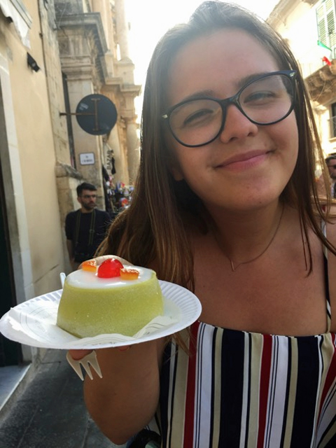“I was so excited to visit Caffé Sicilia because I knew everything there would have deep roots in Sicilian tradition and would us locally grown ingredients! Plus the food was AMAZING!” Sophia Lingrell shows off her dessert.