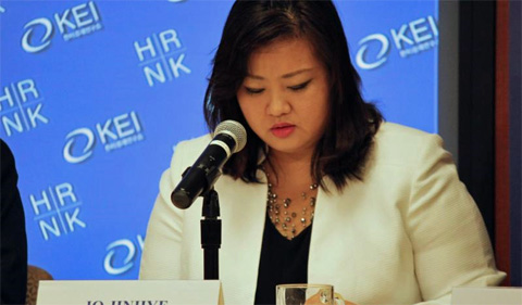Jinhye Jo, shown speaking at microphone