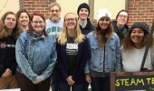 From left: Erica Cox (Integrated Science Education, AYA), Jen Parsons (OVMoD), Amanda McKeon (Forensic Chemistry), Dr. Mark Lucas (Physics & Astronomy), Addy Kruse (Chemistry), Daniel Ivory (Astrophysics), Ana Bucki (Astrophysics), Ava Heller (Environmental & Plant Biology), Georgia Hilliard (Biochemistry). Additional team members not pictured include Ashley Chong (Forensic Chemistry), Jenna Berger (Forensic Chemistry), Kelly McCallan (Communication: Game Design & Animation) and Dr. Jennifer Hines (Chemistry & Biochemistry).