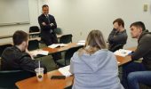 Chillicothe Mayor Luke Feeney talks with students during a recent class he teaches at Ohio University Chillicothe. (Photo by Neeley Allen)