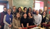 Cynthia Graber and Nicola Twilley pose with Ohio University faculty and students, and community members after a delicious breakfast prepared by the Village Bakery.