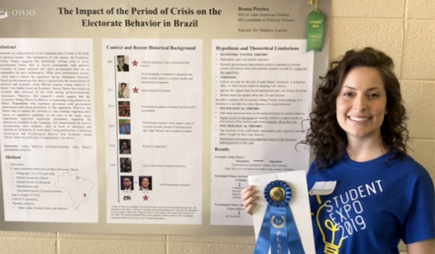 Graduate student Bruna Pereira won first prize in Arts and Humanities 1 for her study, “The Impact of the Period of Crisis on the Electorate Behavior in Brazil.”