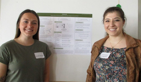 From left, Carlye Stevens and Francesca Cappetta won first place in Arts and Humanities 2 for their construction of a new language called “Suʒ.niŋ.u.ʃə.”