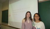 Honors Tutorial College Spanish Major, freshman Kaitlyn Booher (left), poses with Associate Professor of Spanish, Dr. Mary Jane Kelley (right), prior to giving her presentation "The Reaction of Surrealist Artists to the Spanish Civil War."